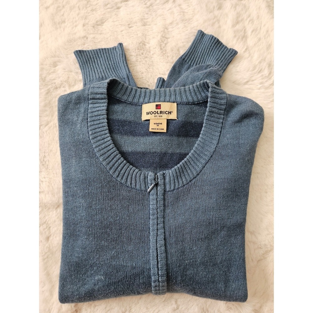 Woolrich Blue Jay Full Zip Cardigan Sweater Womens Size M Ramie Cotton Knit